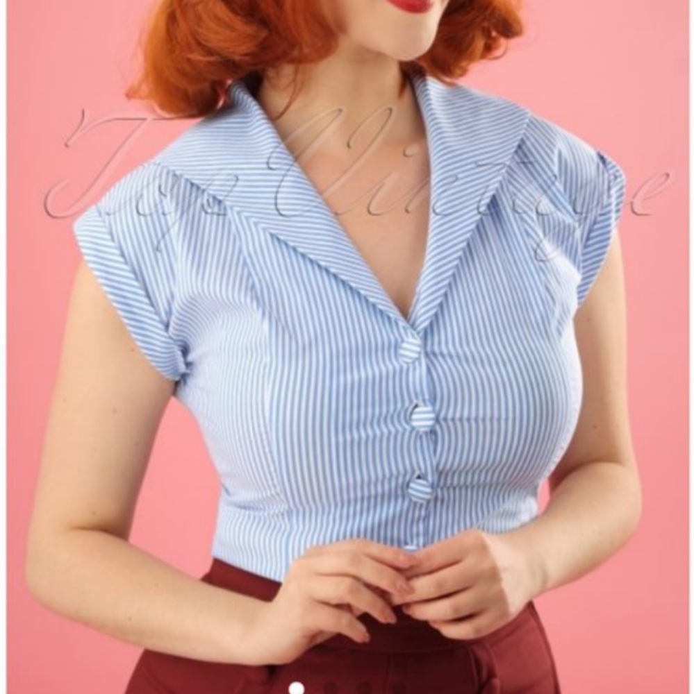 Banned Retro 50s Willow Stripes Blouse in Blue